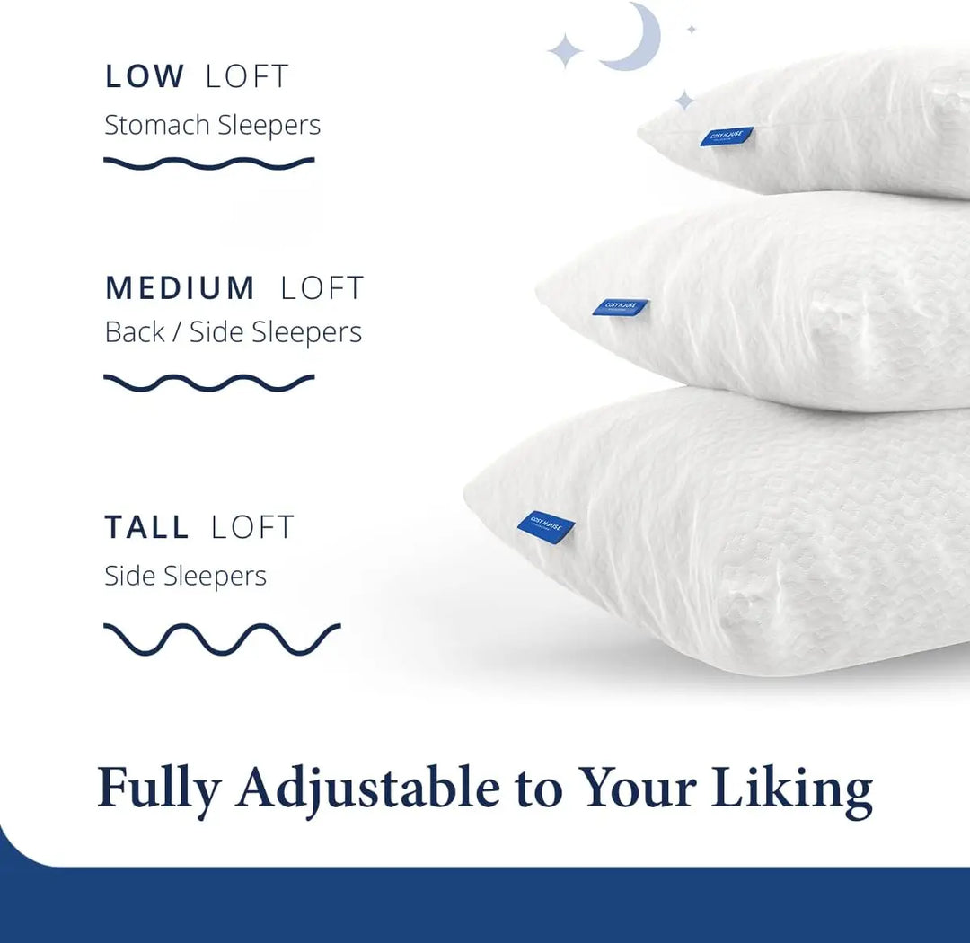 2-Pack Luxury Rayon Derived from Bamboo Shredded Memory Foam Pillow - Adjustable & Removable Fill - Cool & Breathable (King)