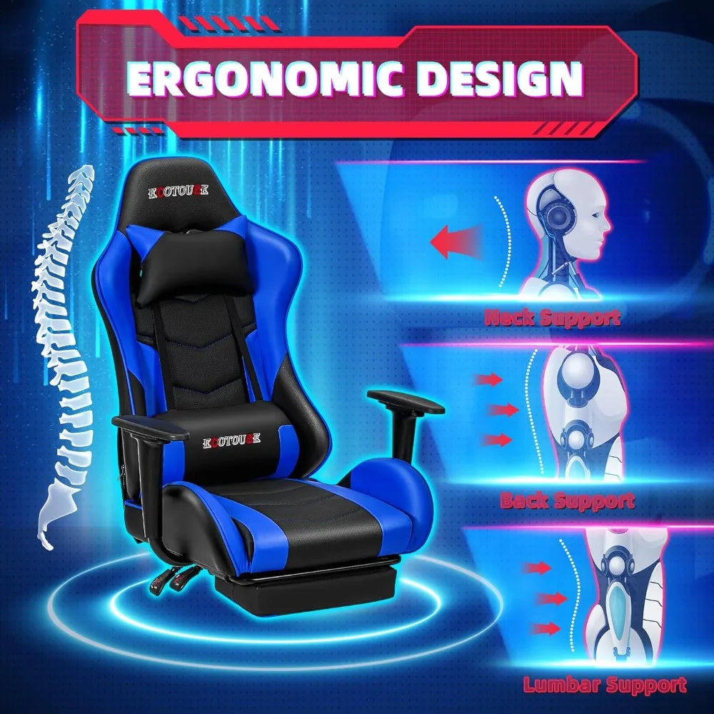 Ergonomic Massage Gaming Chair with Footrest & Reclining Function