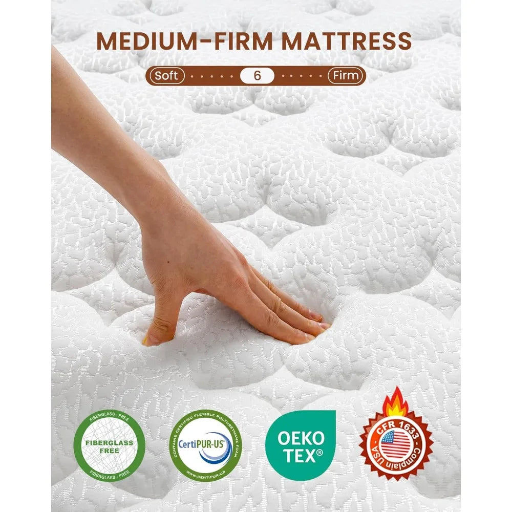 Mattress 12 Inch - Medium Firm Hybrid Mattress with Optimal Spine Alignment and Motion Isolation - 2.0mm Advanced Pocket Springs