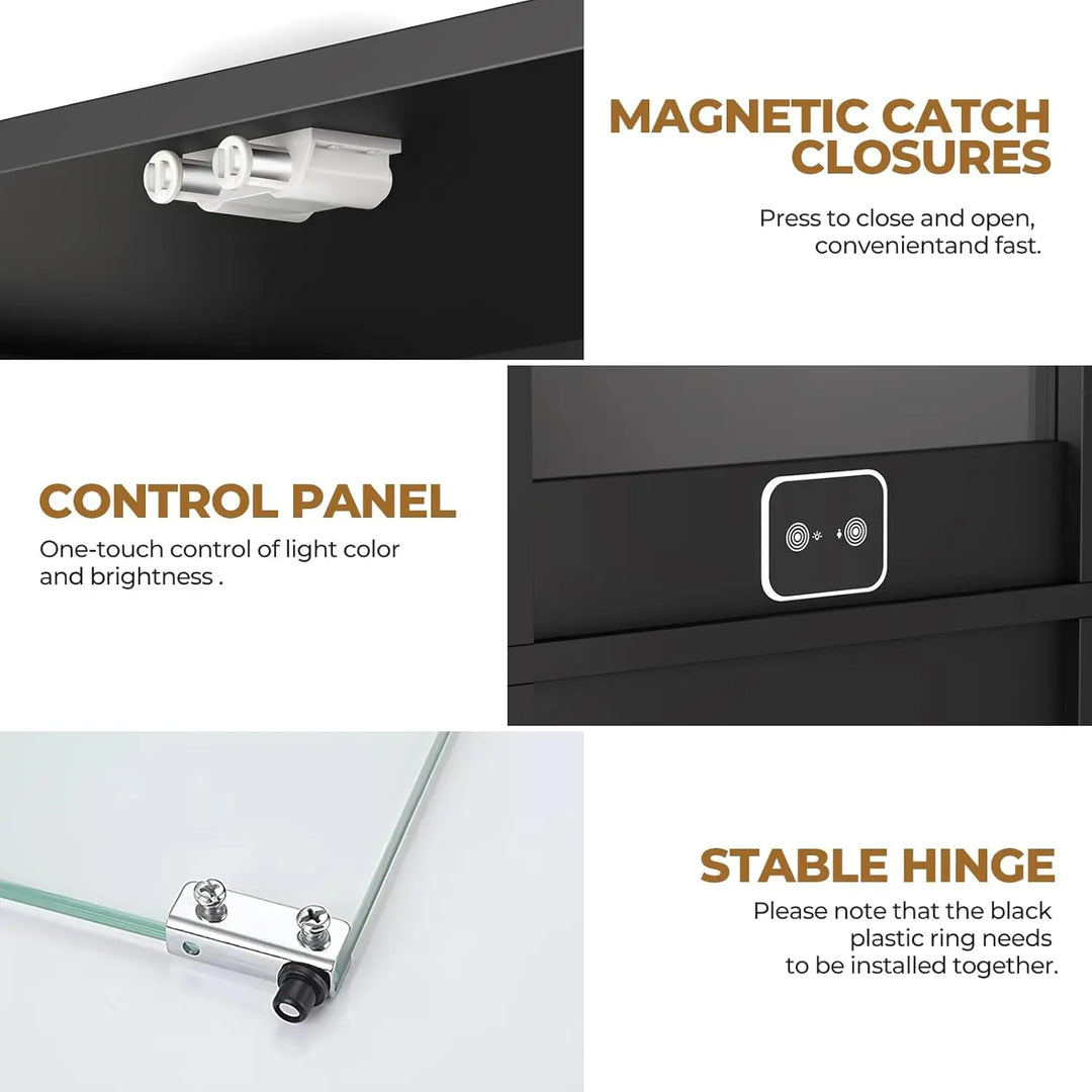 Display Cabinet with Glass Doors, 4-Tier Curio Cabinet with 3 Color Lights for Collectibles, Glass Display Case with Human