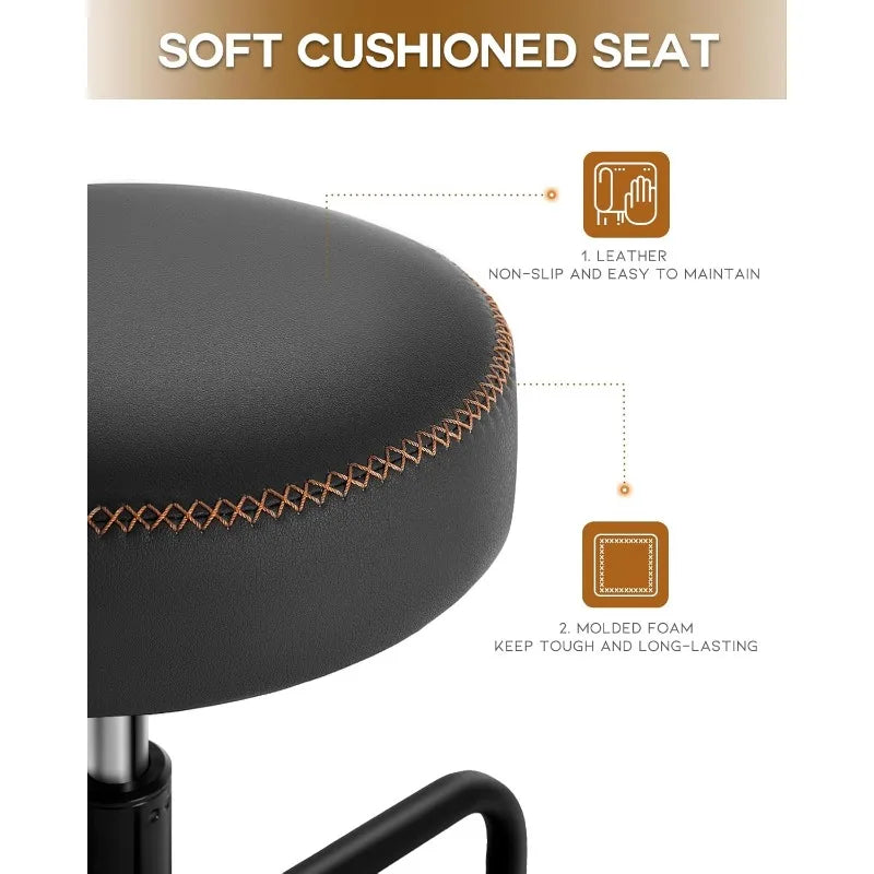 Stool with Lockable Rubber Wheels Adjustable Backrest Tool Tray Storage 400 lb Capacity Rolling Garage Stool (Black)