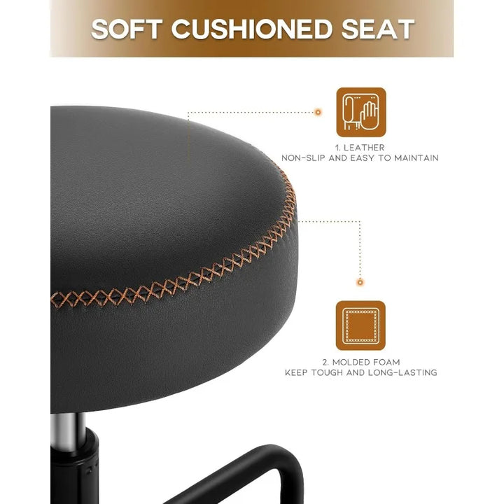 Stool with Lockable Rubber Wheels Adjustable Backrest Tool Tray Storage 400 lb Capacity Rolling Garage Stool (Black)
