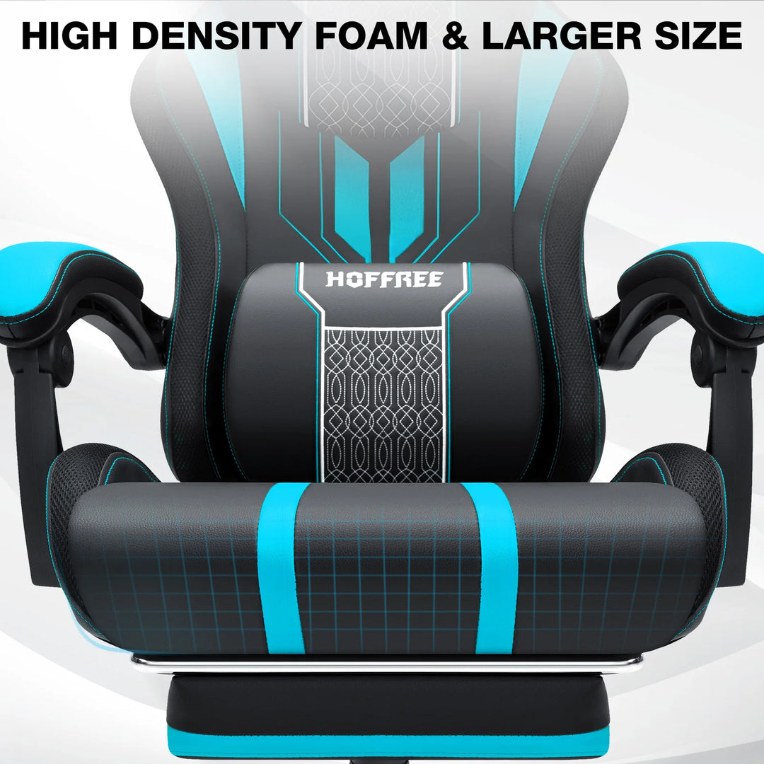 Ergonomic Gaming Chair with Massage Function PU Leather T-shaped Armrest Height Adjustable Recliner Folding Computer Chair