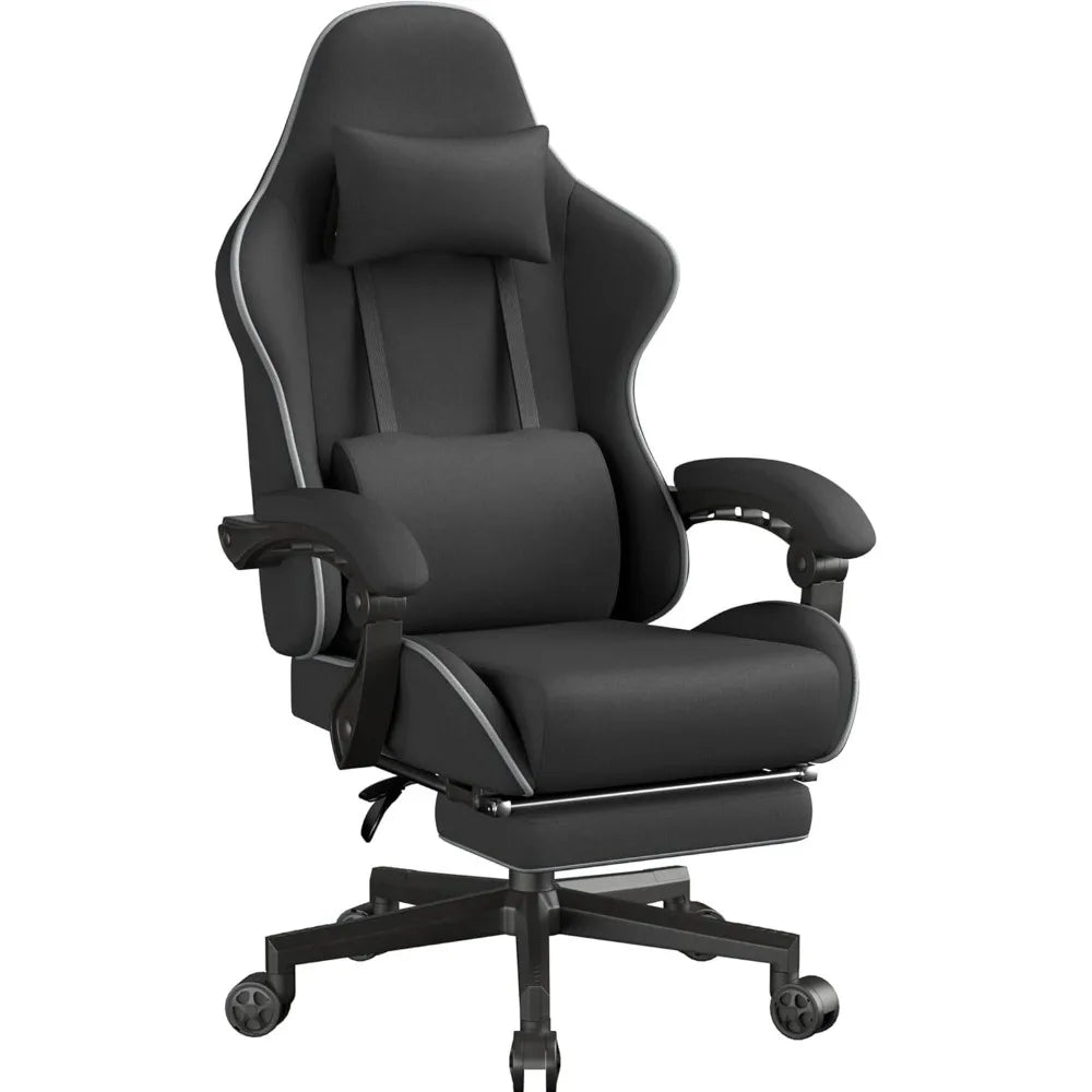 Gaming Chair Fabric Big and Tall with Pocket Spring Cushion, Massage Game Chair Cloth with Headrest, Ergonomic Computer Chair