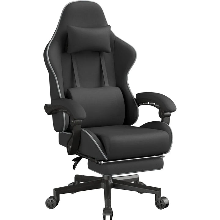 Gaming Chair Fabric Big and Tall with Pocket Spring Cushion, Massage Game Chair Cloth with Headrest, Ergonomic Computer Chair
