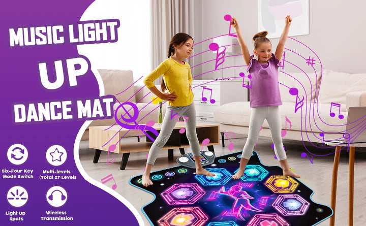 VATOS Musical Dance Mat Toy for Kids 27 Levels 8 LED Keys Bluetooth 5 Game Modes Ages 3+ Boys Girls Outdoor Party Christmas Gift