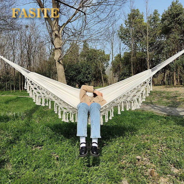 ins Style 2 Person Hammock Boho Large Macrame Fringe Double Deluxe Hammock Swing Net Chair Outdoor Indoor Hanging Deco