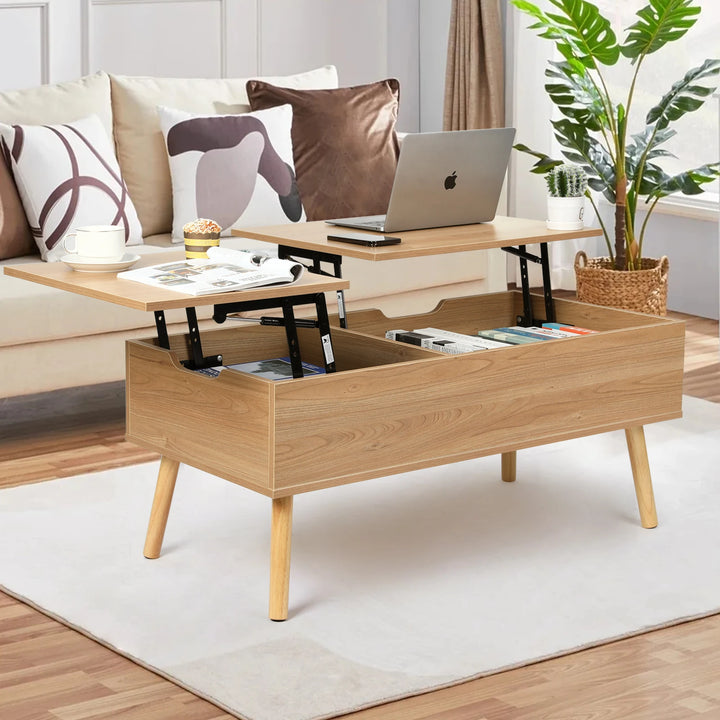 VOWNER Lift Top Coffee Table with Separate and Hidden Storage Compartment, Double Lift Table Top for Home Living Room