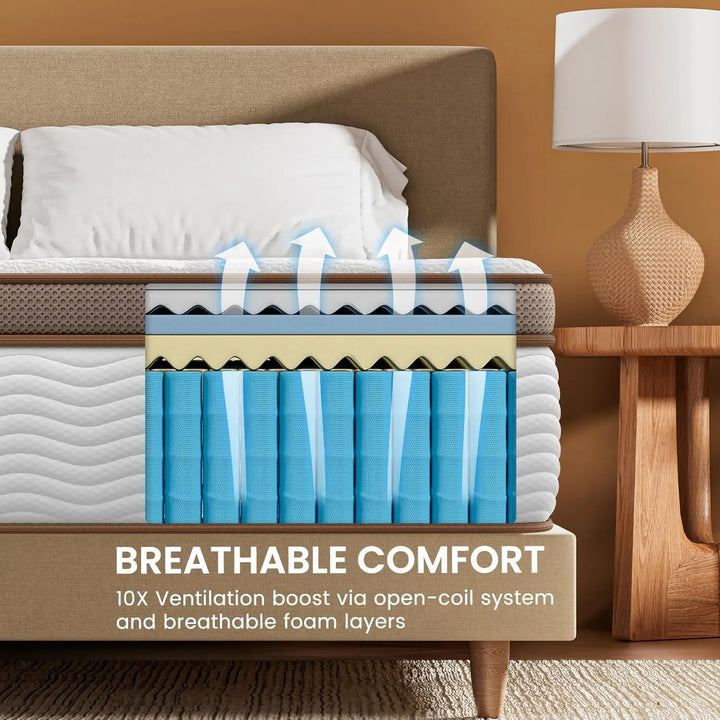 BedStory 12-14'' Hybrid Queen Size Mattress - Full/King - Medium Firm - Gel Memory Foam & Innersprings for Comfortable Sleep