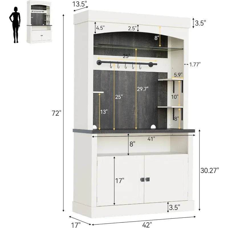 Coffee Bar Cabinet with LED Lights 72" Tall Buffet Cabinet with Storage Farmhouse Kitchen Sideboard Tall Coffee Hutch