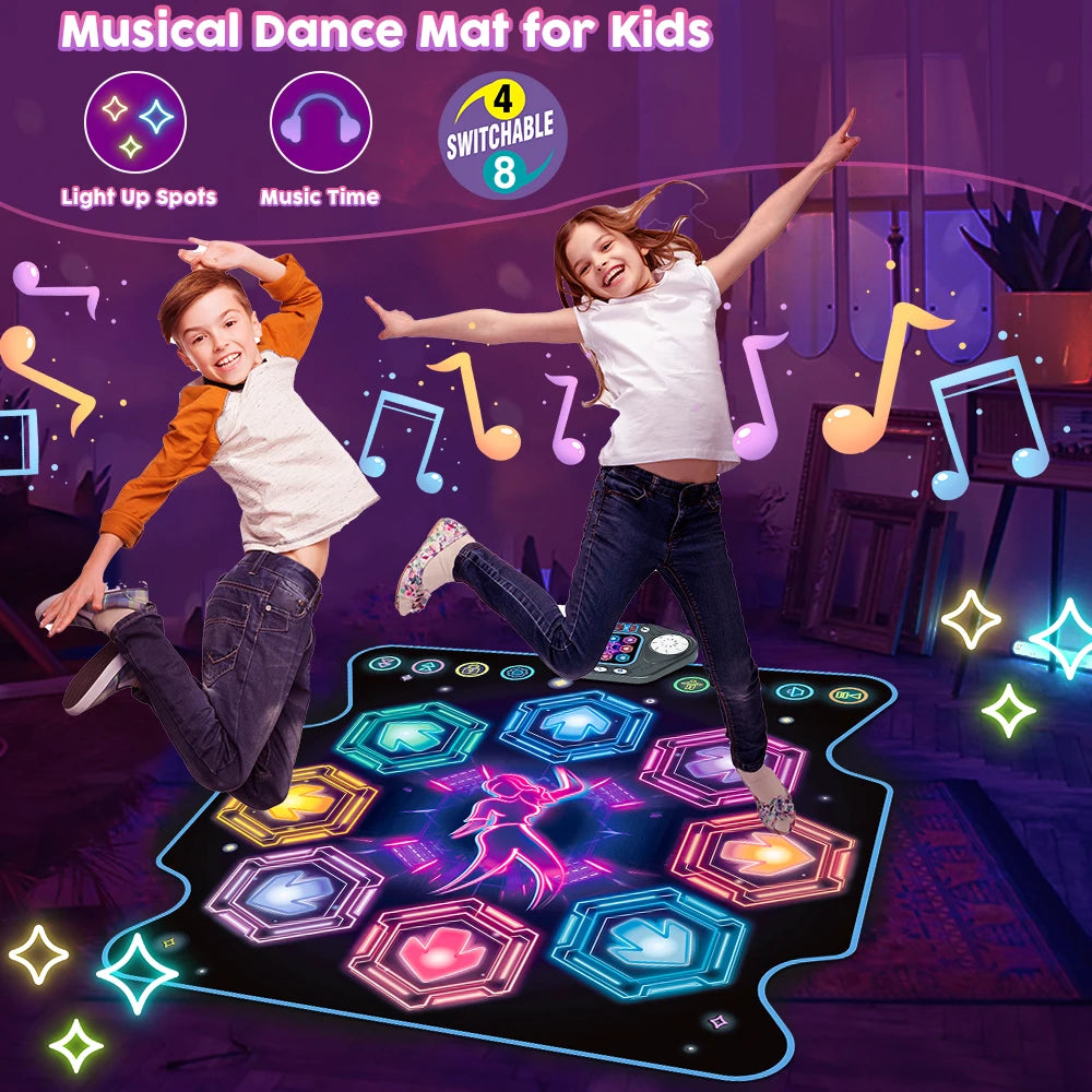 VATOS Musical Dance Mat Toy for Kids 27 Levels 8 LED Keys Bluetooth 5 Game Modes Ages 3+ Boys Girls Outdoor Party Christmas Gift