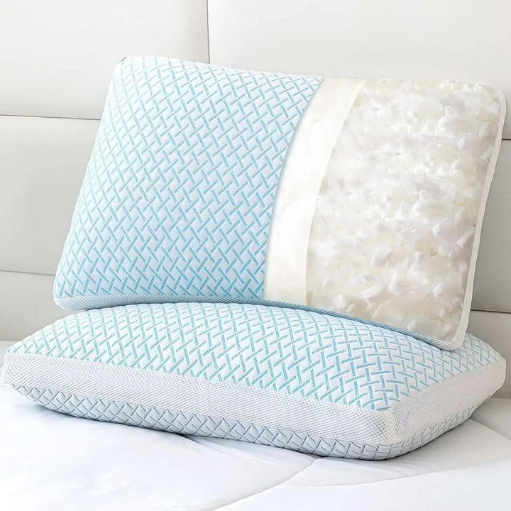 Adjustable Shredded Memory Foam Cooling Pillows Hypoallergenic Soft Plush Sleep Support Back Stomach Side Sleepers Set of 2