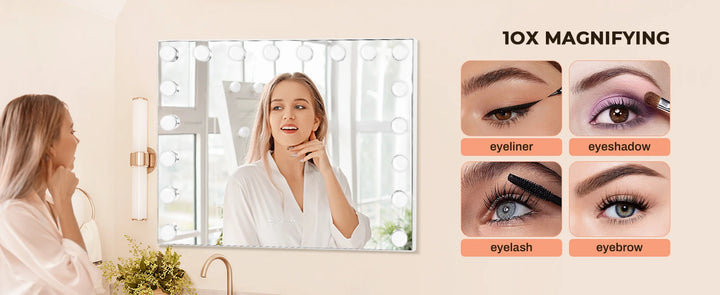 32"x24" Hollywood Vanity Mirror with Lights, 18 Dimmable LED Bulbs, 3 Color Modes, Tabletop or Wall-Mounted, USB Charging Port