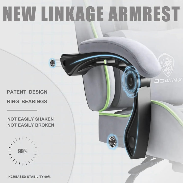 Hot-Gaming Chair Fabric with Pocket Spring Cushion, Massage Game Chair Cloth with Headrest, Ergonomic Computer Chair, Light Grey