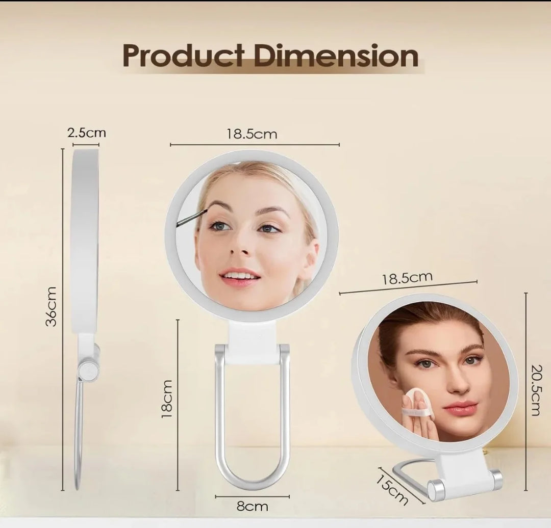 3 Colors LED Vanity Mirror with Touch Screen 5/10x USB Rechargeable Dimming Makeup Mirror 3 Brightness Portable