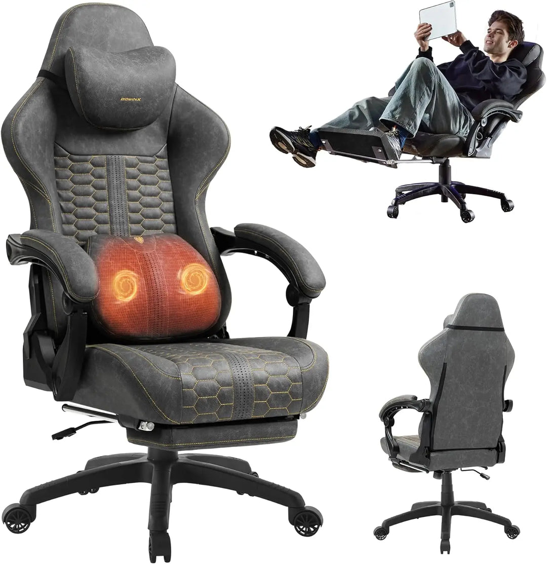 Gaming Chair for Adults with Dual-Point Massage, Ergonomic Racing Style Game Chair Footrest, High Back Computer Chair