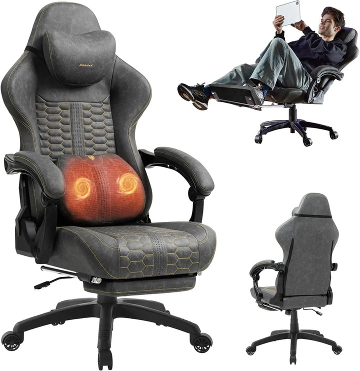 Gaming Chair for Adults with Dual-Point Massage, Ergonomic Racing Style Game Chair Footrest, High Back Computer Chair