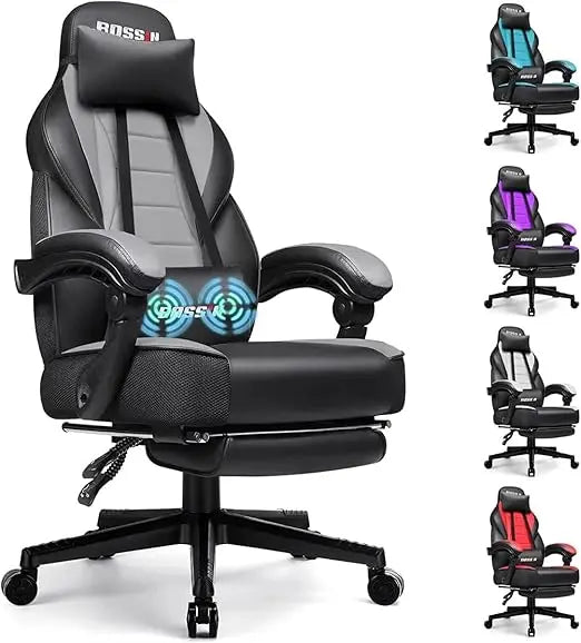 Gaming Chair with Massage, Ergonomic Heavy Duty Design with Footrest and Lumbar Support, Large Size Cushion High Back Office Ch