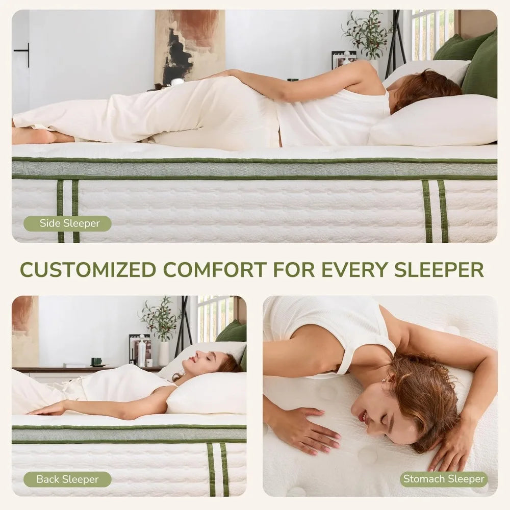 Queen Mattress,  Inch Innerspring Queen Size Hybrid Mattress with Individually Pocket Innerspring for Cool Motion Isolation &