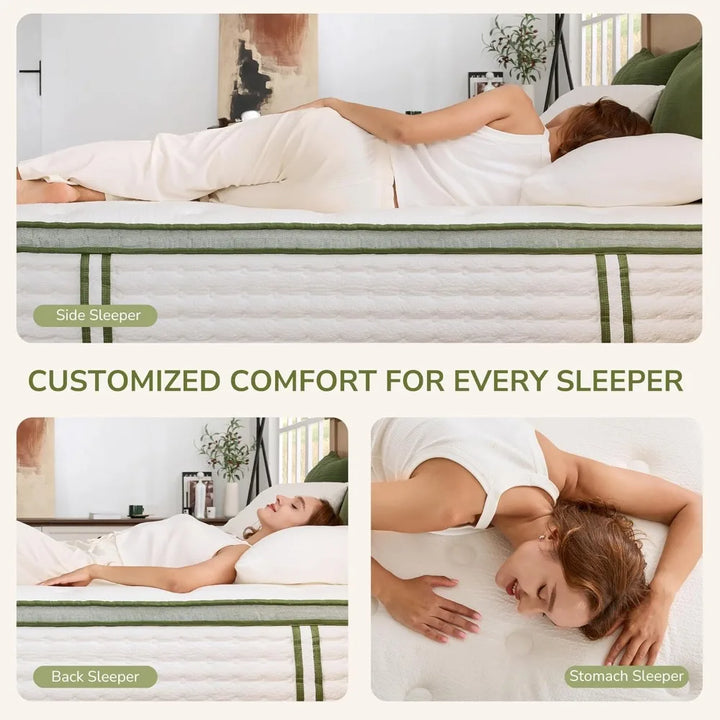 Queen Mattress,  Inch Innerspring Queen Size Hybrid Mattress with Individually Pocket Innerspring for Cool Motion Isolation &