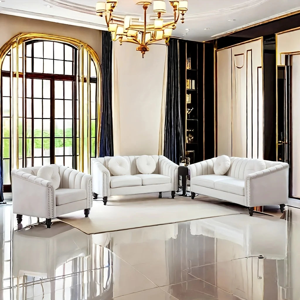 3pcs Chesterfield Sofa Couches Set with 5 Pillows Modern Sofas for Living Room, Bedroom, Office Comfortable Couch Leisure Sofa