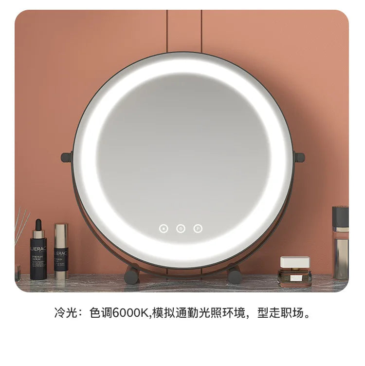 Metal Desktop Makeup Mirror  3-Level LED Lighted Vanity Mirror  Adjustable Rotating Makeup Mirror for Clear Imaging