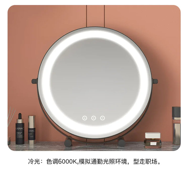 Metal Desktop Makeup Mirror  3-Level LED Lighted Vanity Mirror  Adjustable Rotating Makeup Mirror for Clear Imaging