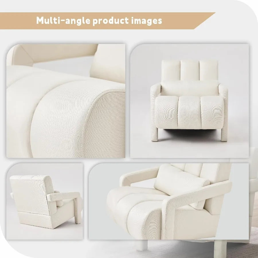 Modern Upholstered Accent Chair with Pillow Linen Fabric Comfy Chair for Living Room Bedroom and Small Spaces Beige