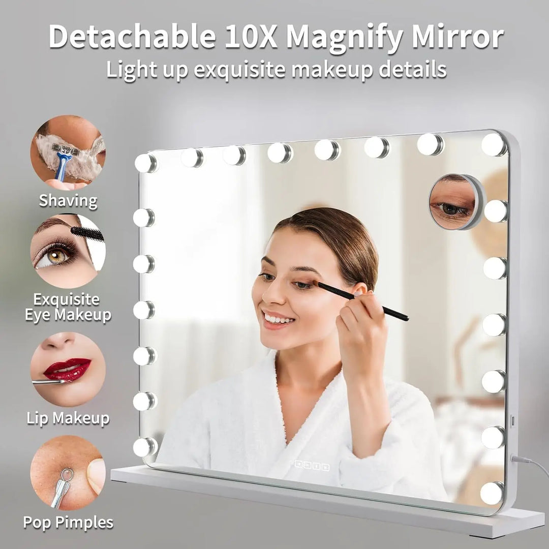 Hollywood Make-Up Mirror with Lighting 20 LED,Bluetooth Player, 80x60cm Large Cosmetic Mirror with 3 Dimmer Light ,USB,Touch