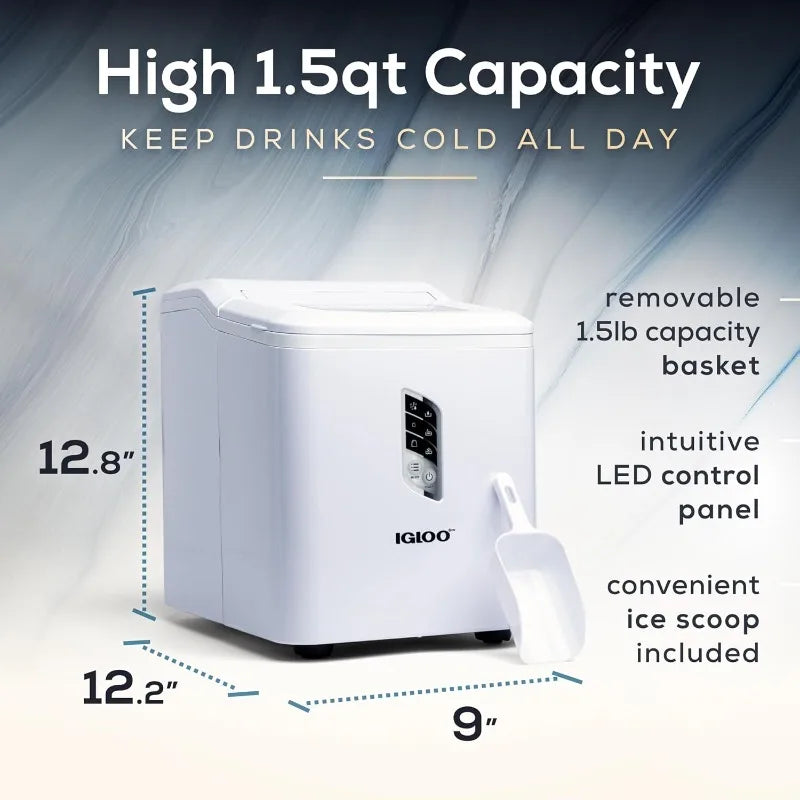 Igloo Automatic Ice Maker, Self- Cleaning, Countertop Size, 26 Pounds in 24 Hours, 9 Large or Small Ice Cubes in 7 Minutes