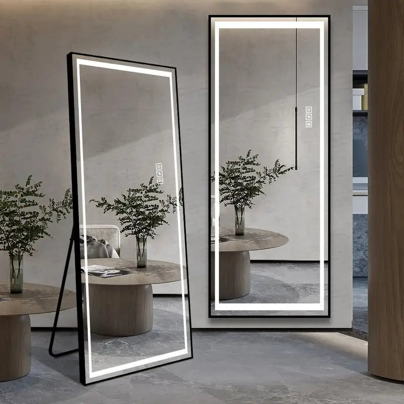 LED Full-Length Floor Mirror with Lights - Tall Standing Dressing Mirror for Bedroom - Large Full Body Lighted Mirror with