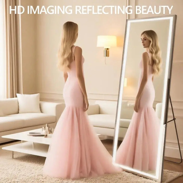 67x20 Inch Full Length Mirror with LED Lights, Standing or Wall-Mounted, Square Shape for Bedroom, Living Room, or Cloakroom,