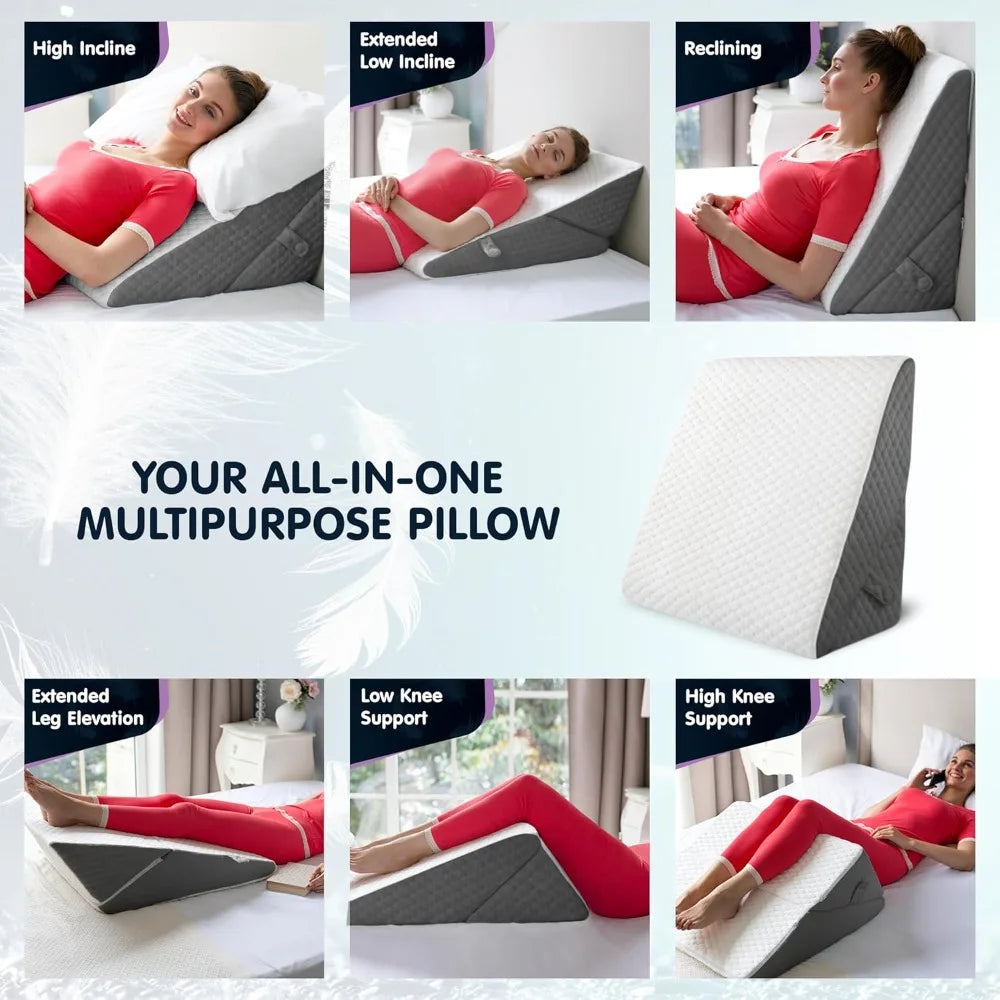 Adjustable Bed Wedge Pillow for Sleeping - Wedge Pillow for Sleep Apnea, Gerd, Acid Reflux Relief, Post Surgery - Foam Pillow