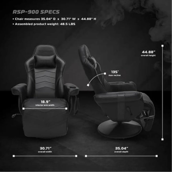 900 Racing Style Gaming Recliner, Reclining Gaming Chair, in Black RSP 900 BLK,Comfort,High quality