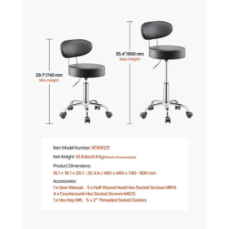 Shop Stool Adjustable Garage Seat 300 lbs Load with Backrest Wheels