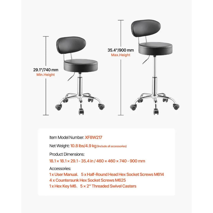 Shop Stool Adjustable Garage Seat 300 lbs Load with Backrest Wheels