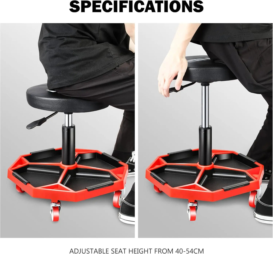 TOOLS-00253 Adjustable Height Pneumatic Garage Seat Rolling Mechanic Stool with Tool Tray Storage