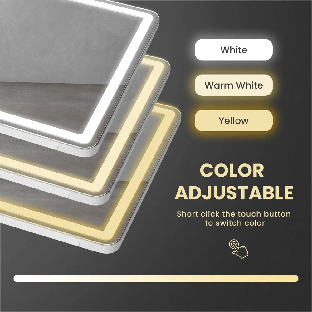 LED Full Length Mirror with Adjustable Brightness Aluminum Frame Wall Mounted Stand Free Standing High Definition Glass Bedroom