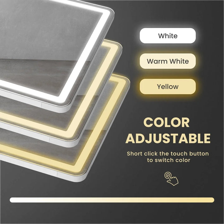 LED Full Length Mirror with Adjustable Brightness Aluminum Frame Wall Mounted Stand Free Standing High Definition Glass Bedroom