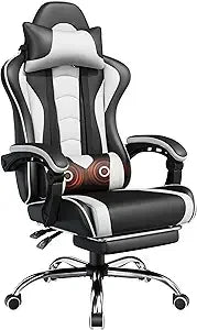 Gaming Chair, Video Game Chair with Massage Lumbar Support and Footrest Height Adjustable Ergonomic Computer Chair with Swivel