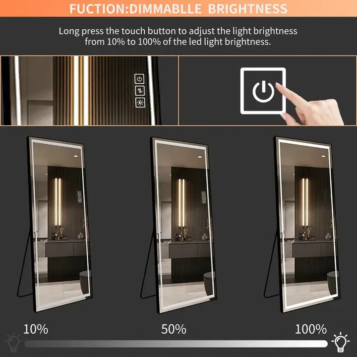 LED Full-Length Floor Mirror with Lights - Tall Standing Dressing Mirror for Bedroom - Large Full Body Lighted Mirror with