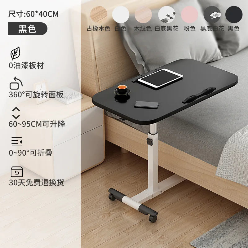 Tilting Overbed Table with Wheels, Height Adjustable Bedside Desk, 2 Tilting Desktops, Mobile Laptop Table Stand Desk