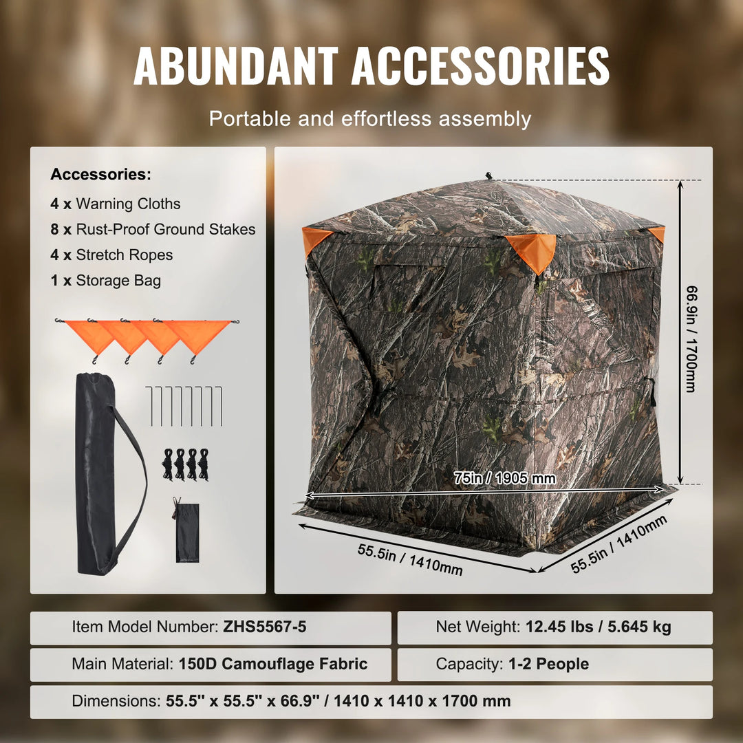 SucceBuy Hunting Blind, 270° See Through Ground Blind, 2-3 Person Pop Up Deer Blind for Hunting with Carrying Bag, Portable Tent