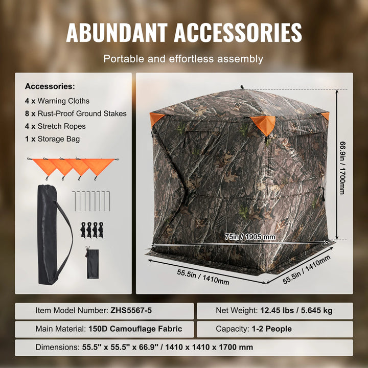 SucceBuy Hunting Blind, 270° See Through Ground Blind, 2-3 Person Pop Up Deer Blind for Hunting with Carrying Bag, Portable Tent