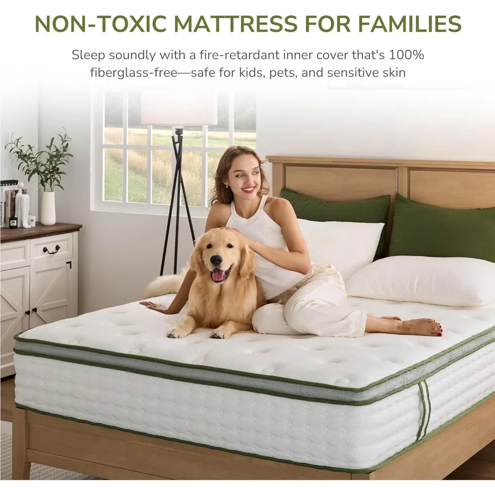 Queen Mattress,  Inch Innerspring Queen Size Hybrid Mattress with Individually Pocket Innerspring for Cool Motion Isolation &