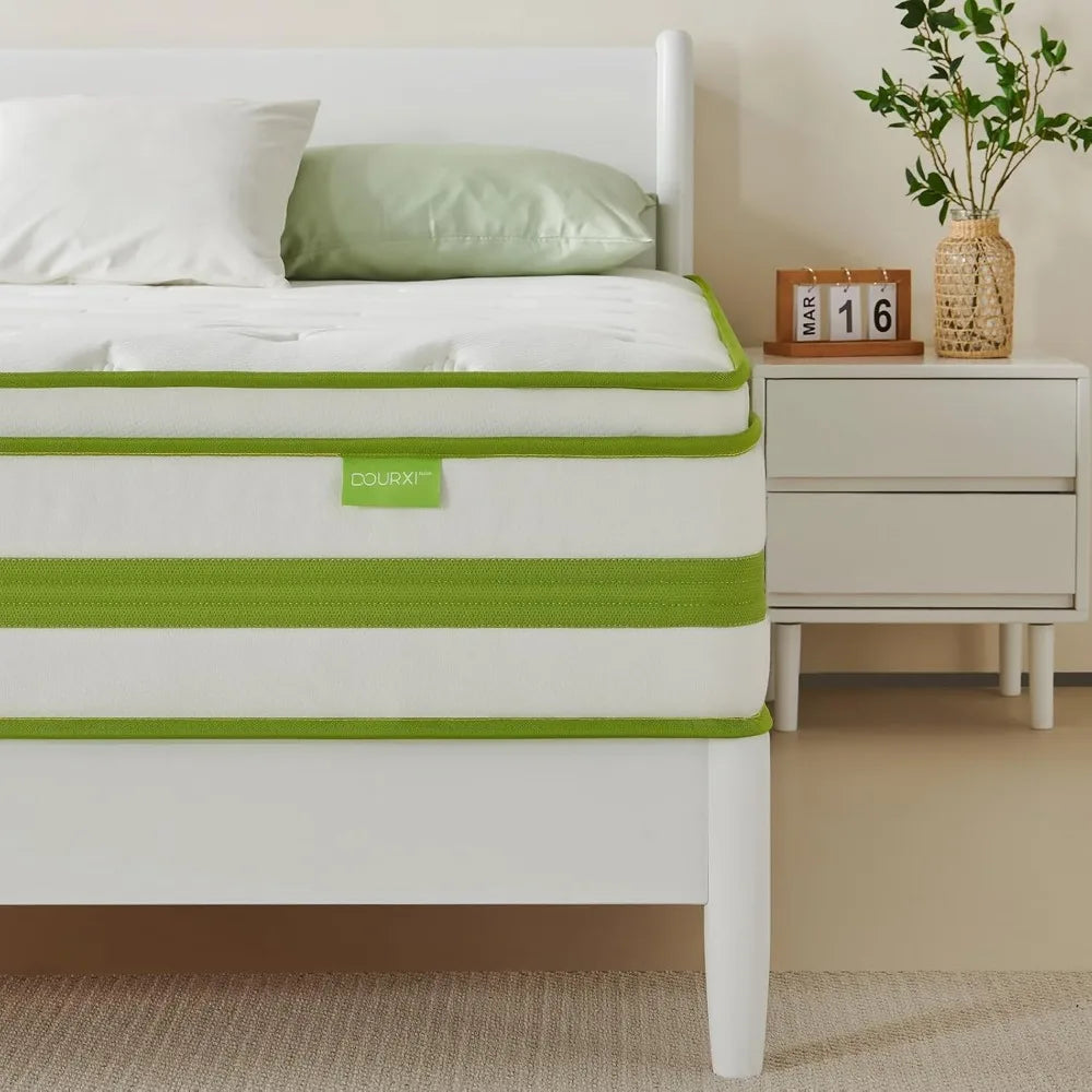 12 Inch Mattress King, Organic Cotton Fabric Cover, Gel Memory Foam and Individual Innersprings, Cooler Sleep with Pressure Reli