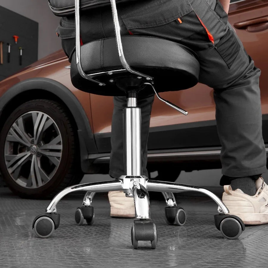 Shop Stool Adjustable Garage Seat 300 lbs Load with Backrest Wheels