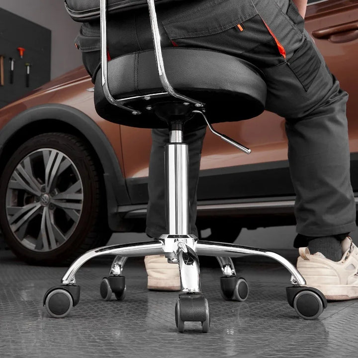 Shop Stool Adjustable Garage Seat 300 lbs Load with Backrest Wheels