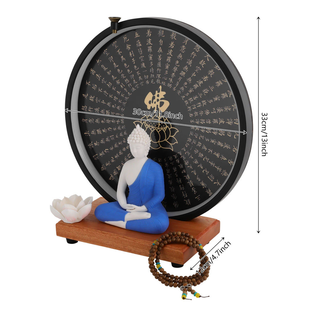 Ceramic Meditating Figurine with Circle LED Lamp – Decorative Sculpture for Home or Office, White/Red/Yellow/Blue, 11.8 x 4.7 x 13 in