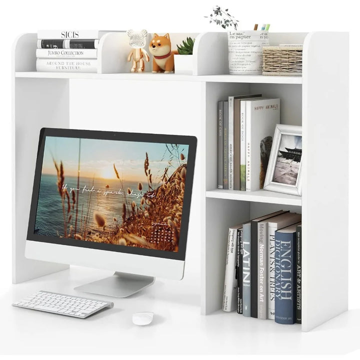Desktop Bookshelf, Countertop Storage Hutch with 5 Shelves for Computer Desk, Desk 3-Tier Display Rack, Multipurpose Wood Deskt